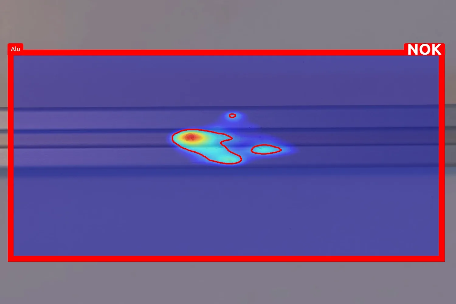 Oberflächeninspektion: Heatmap markiert eine Fehlstelle auf einem Aluminiumprofil